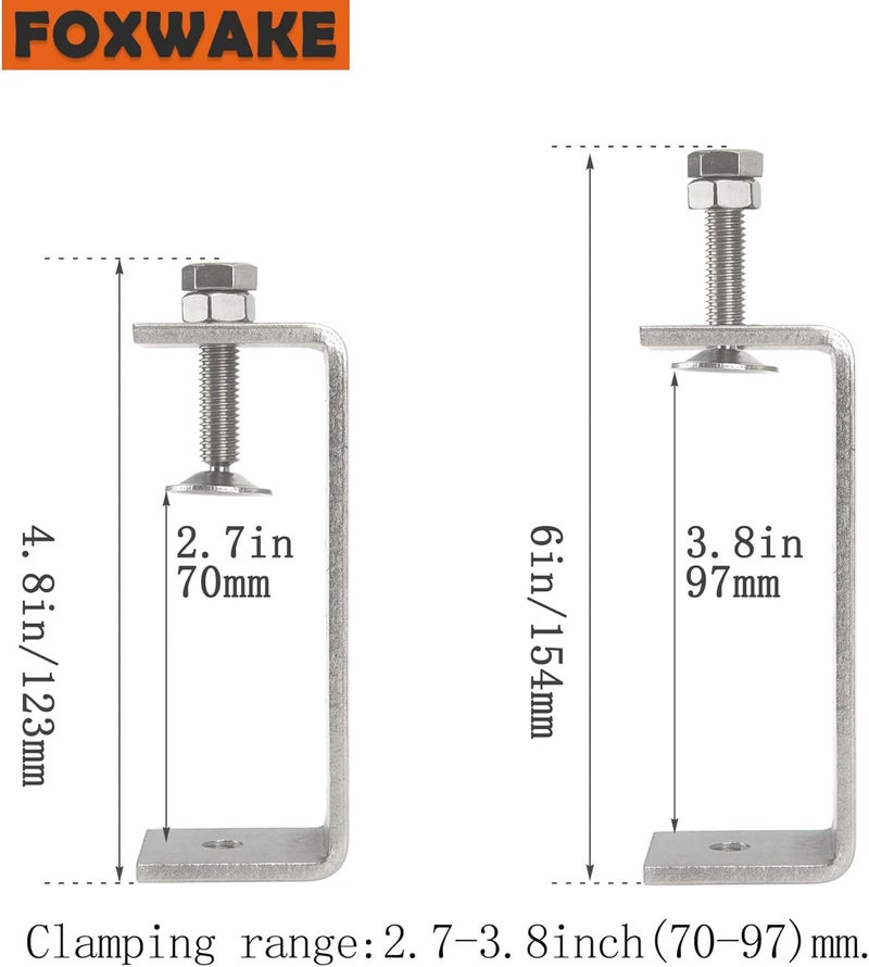 foxwake Stainless Steel C Clamps 3.8In for Mounting, Heavy Duty Metal U Clamp for Metal Working Small Desk Clamp with Stable Wide Jaw Opening & Protective Pads/I-Beam Design (2pcs) - Image 3
